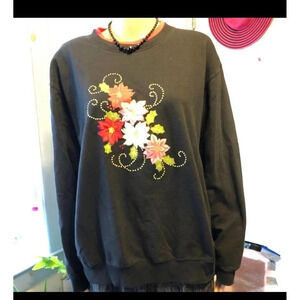 Beautiful Floral Embroidery Pleasant Shade Women Sweater Size Xl